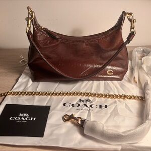 Coach Dark Brown Leather Shoulder Bag with Gold Hardware